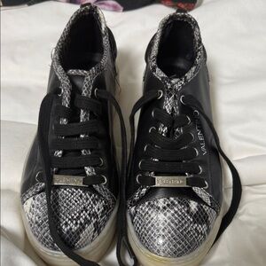 Valentino Black and Snakeskin Pattern Sneakers